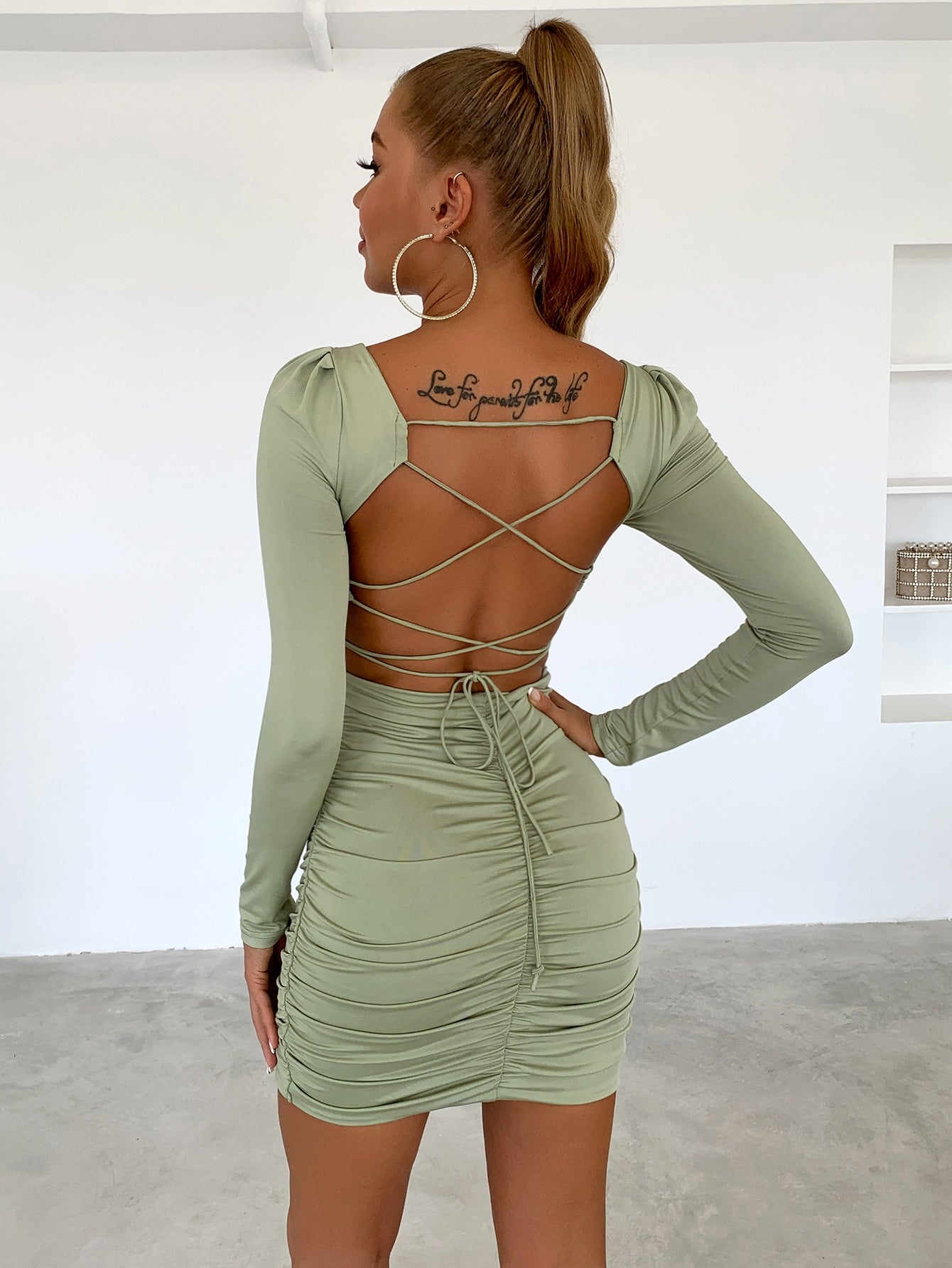 Crisscross Ruched Backless Babycon Dress