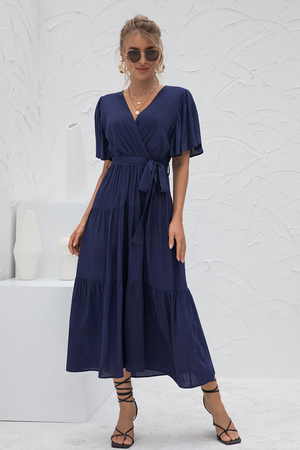 Flutter Sleeve Wrap Front Tie Dress - Absolute Fashion 2020