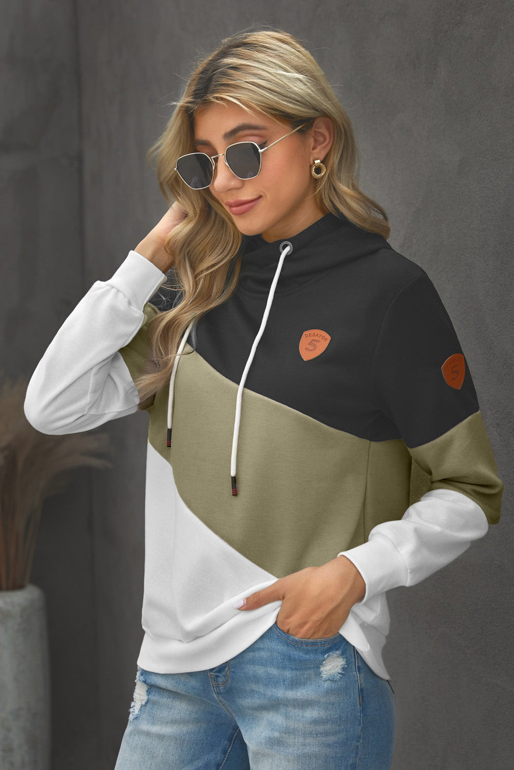Color Block Cowl Neck Pullover Hoodie - Absolute Fashion 2020