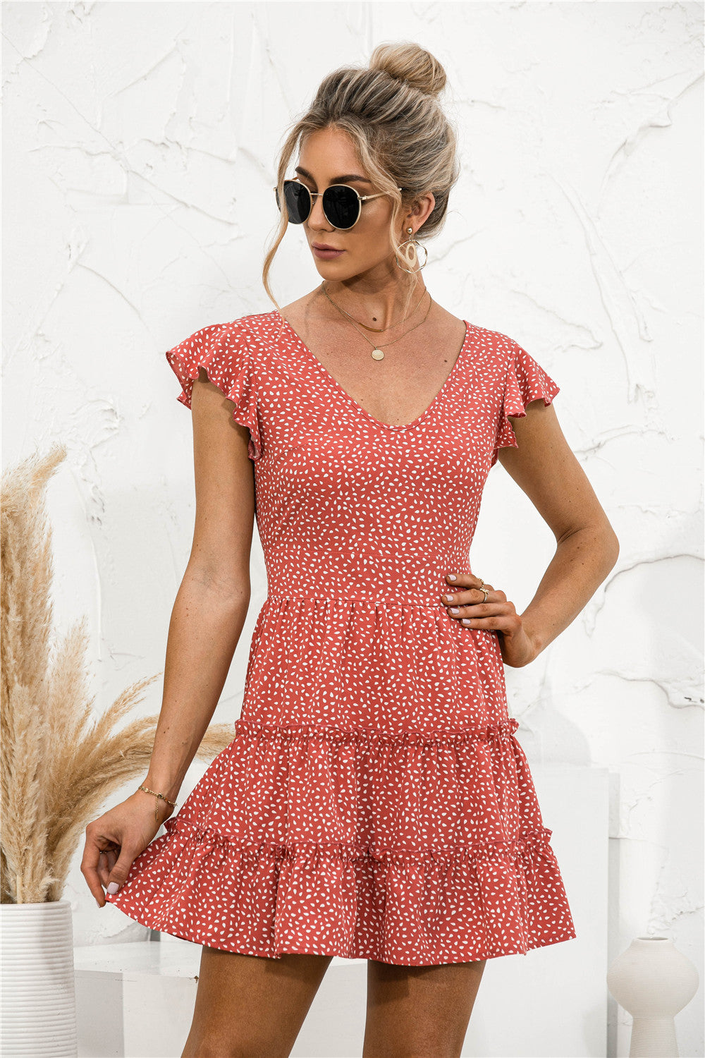 Frill Trim Layered Hem V-neck Dress - Absolute Fashion 2020