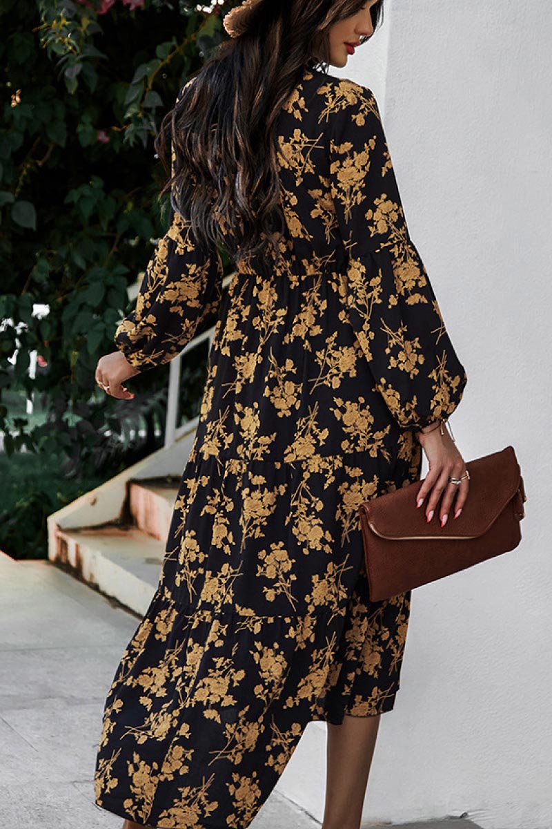 Floral Ruffled Hem V-Neck Dress - Absolute Fashion 2020