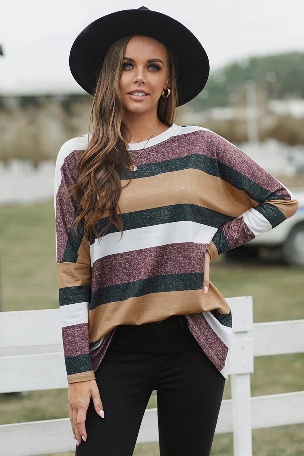 Colorful Stripe Round Neck Tunic Top - Absolute Fashion 2020