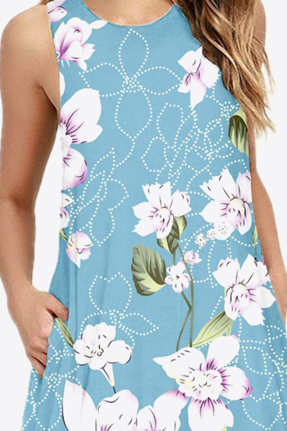 Full Size Printed Round Neck Sleeveless Dress