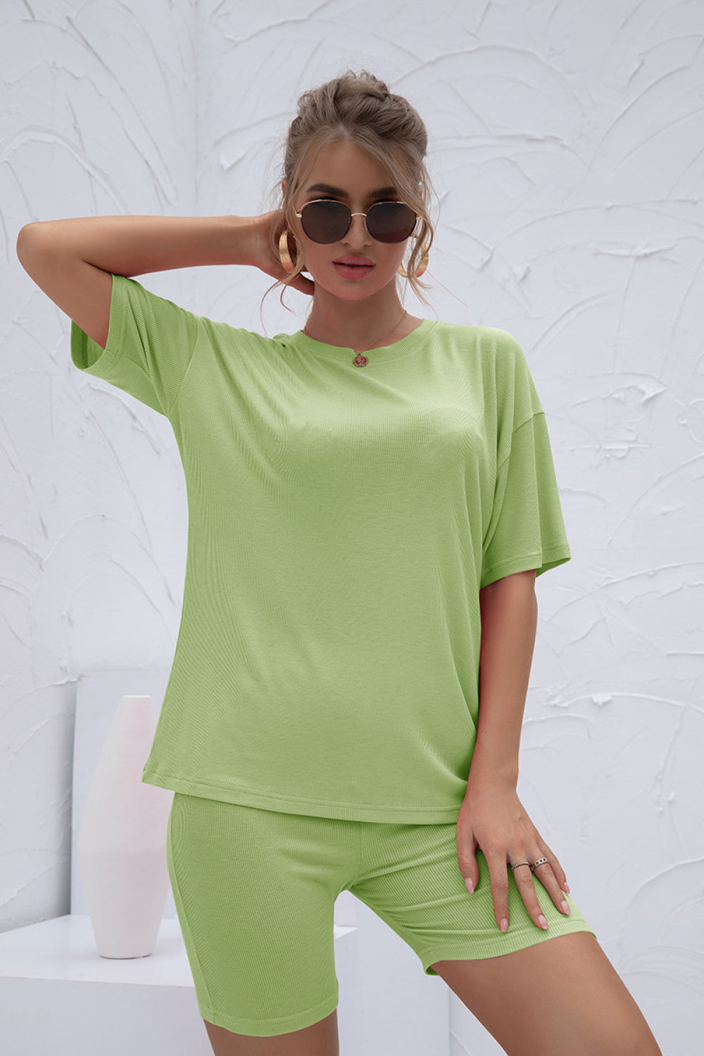 Round Neck Short Sleeve and Pants Set - Absolute Fashion 2020