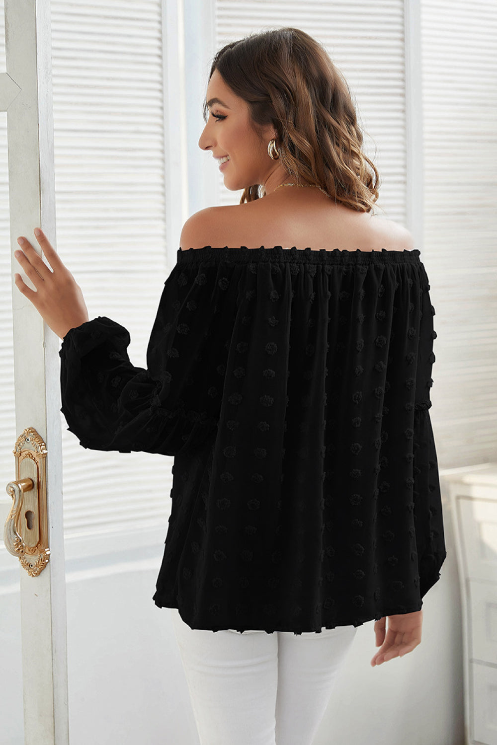Swiss Dot Off Shoulder Chiffon Top - Absolute Fashion 2020