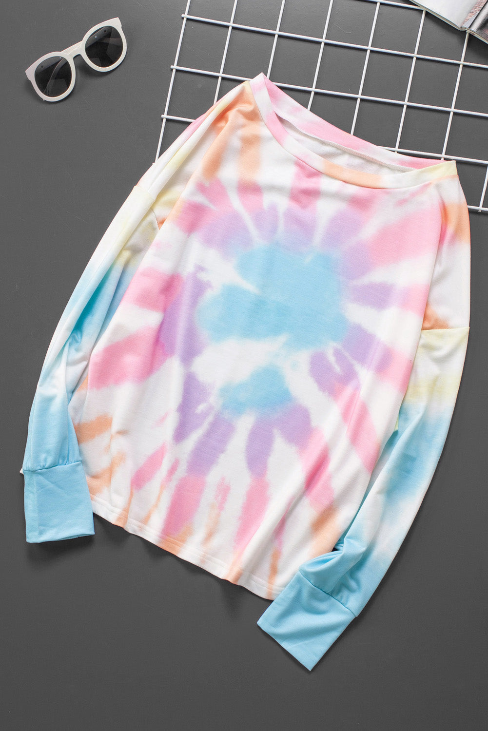 Tie-Dye Boat Neck Batwing Sleeve Tee - Absolute Fashion 2020