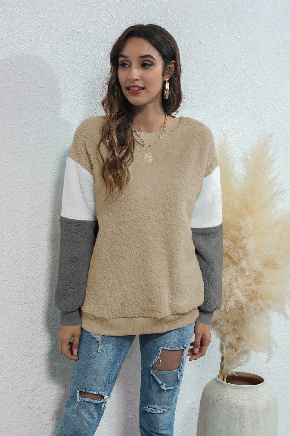 Color Block Teddy Sweatshirt - Absolute Fashion 2020