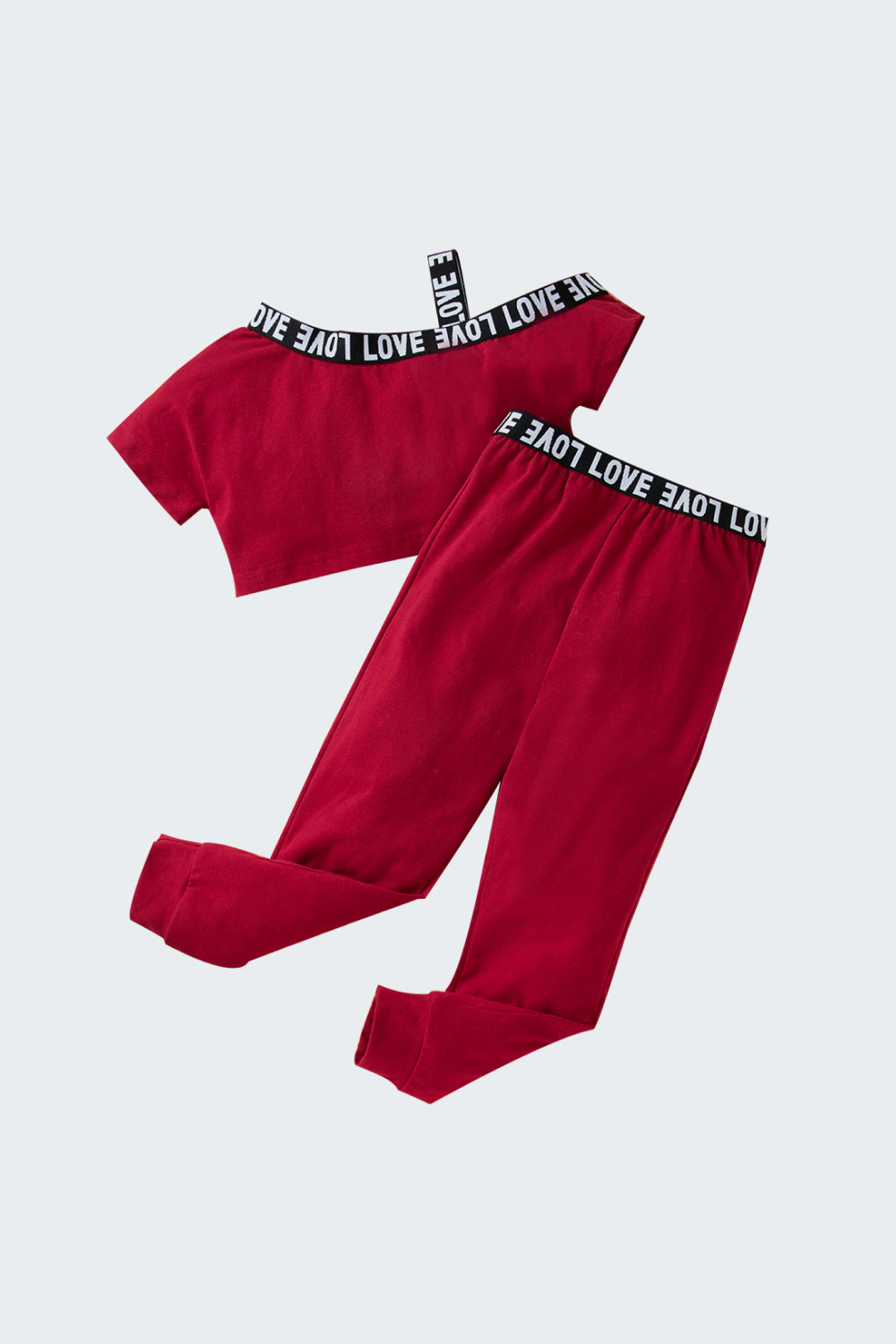 Kids Cold Shoulder Solid Top and Pants Set