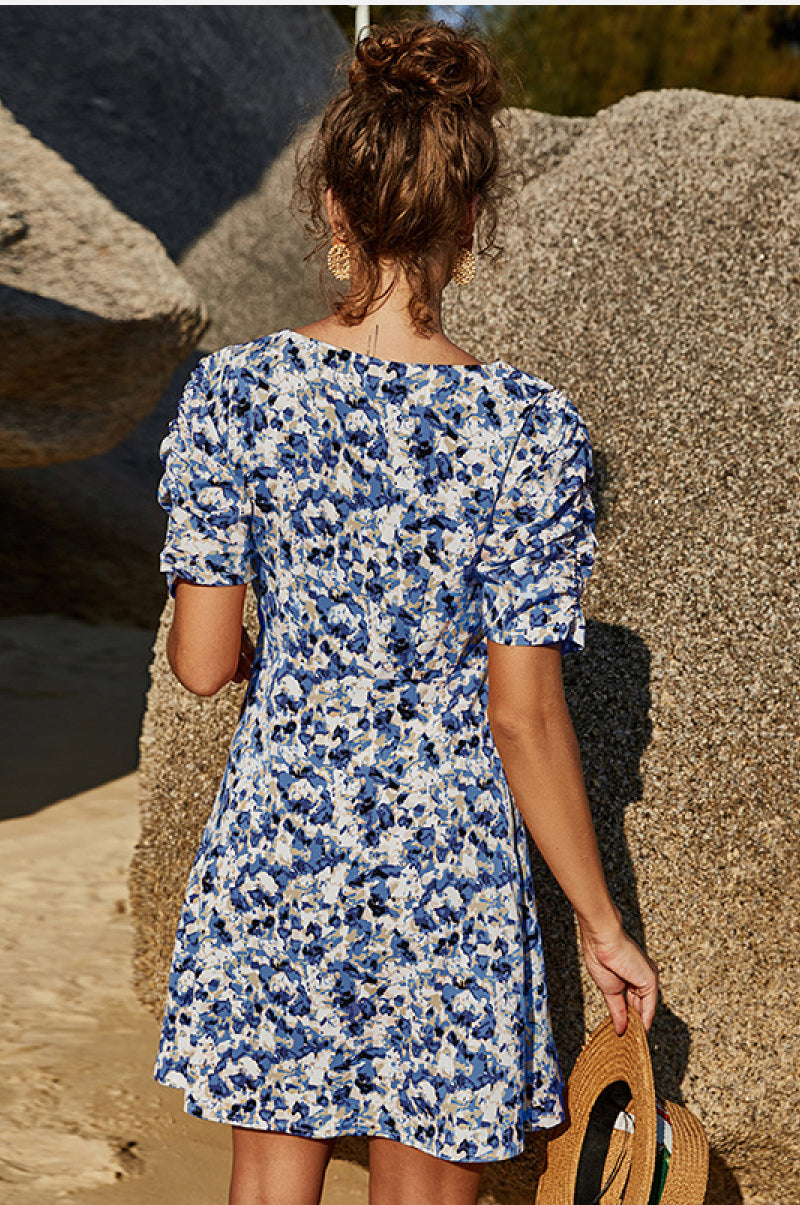 Floral V Neck Short Sleeve Dress - Absolute Fashion 2020