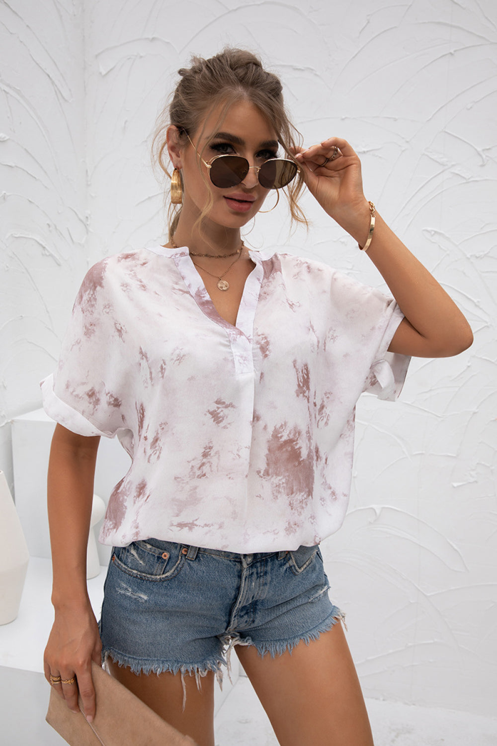 Tie-Dye V-Neck Chiffon Top - Absolute Fashion 2020