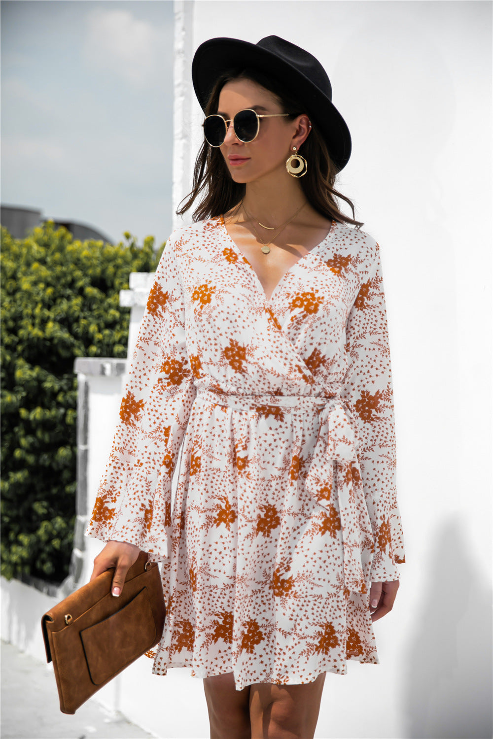 Floral Print Wrap V Neck dress - Absolute Fashion 2020
