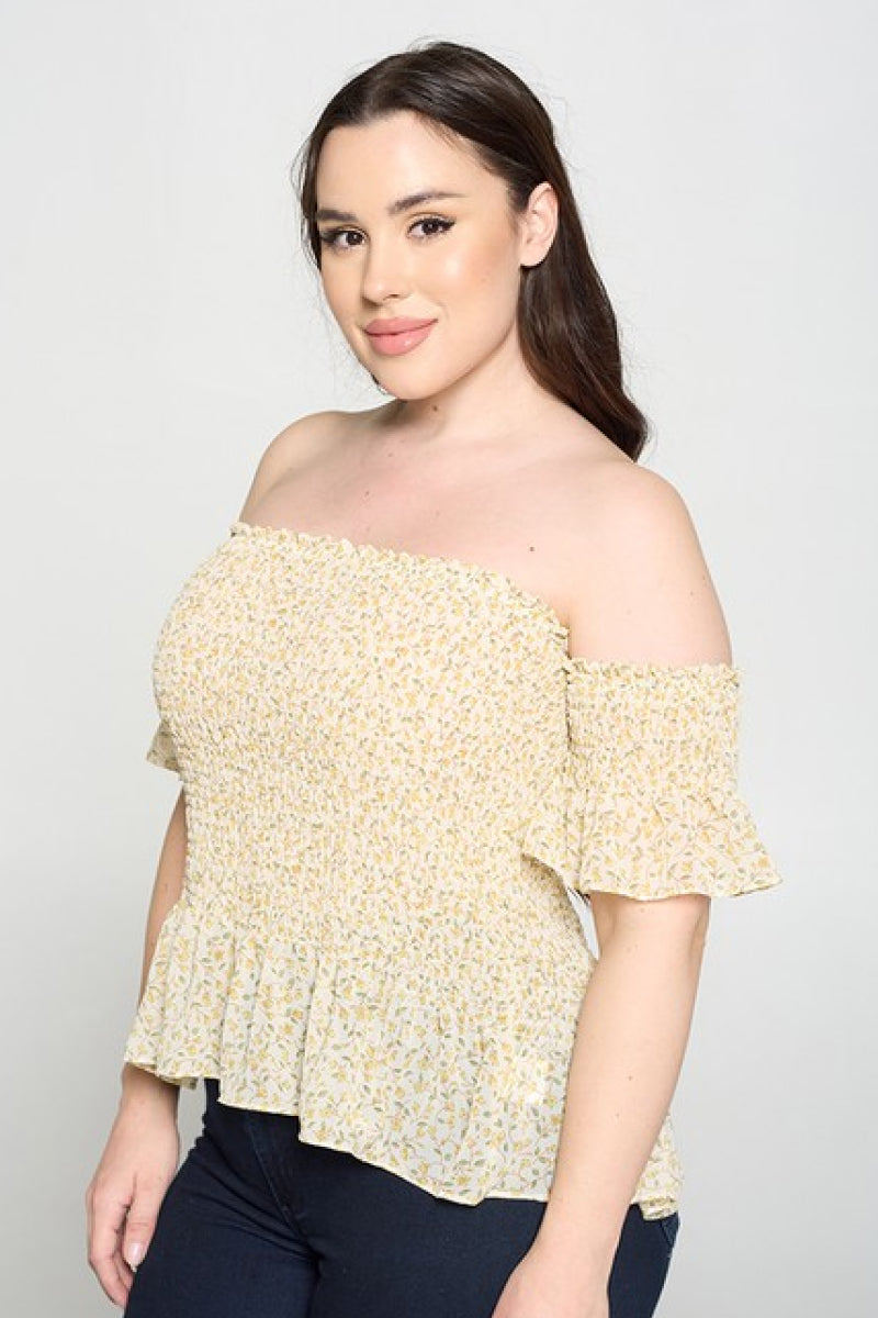 Floral Chiffon Allover Smocking Top