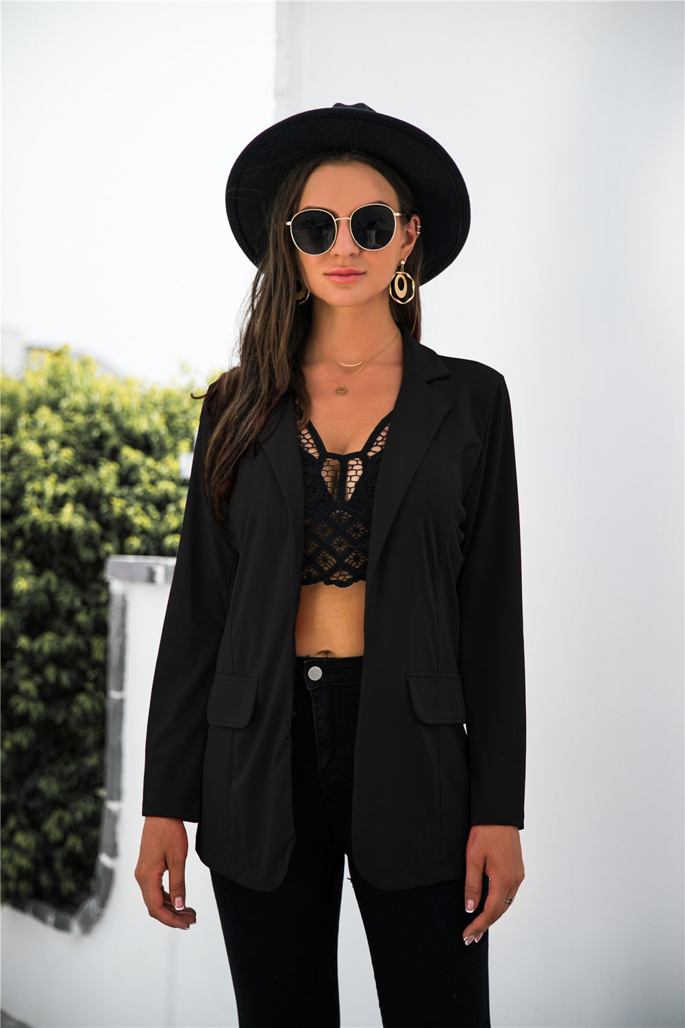 Solid Pocketed Blazer - Absolute Fashion 2020