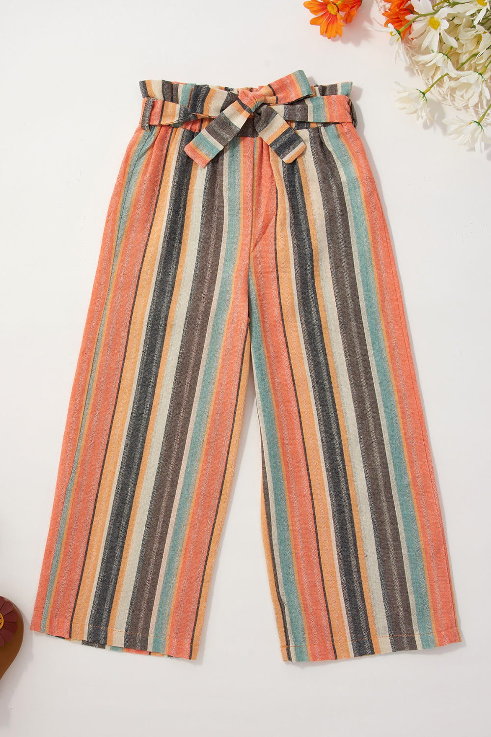 Kids Solid T-shirt and Vertical Stripes Pants Set