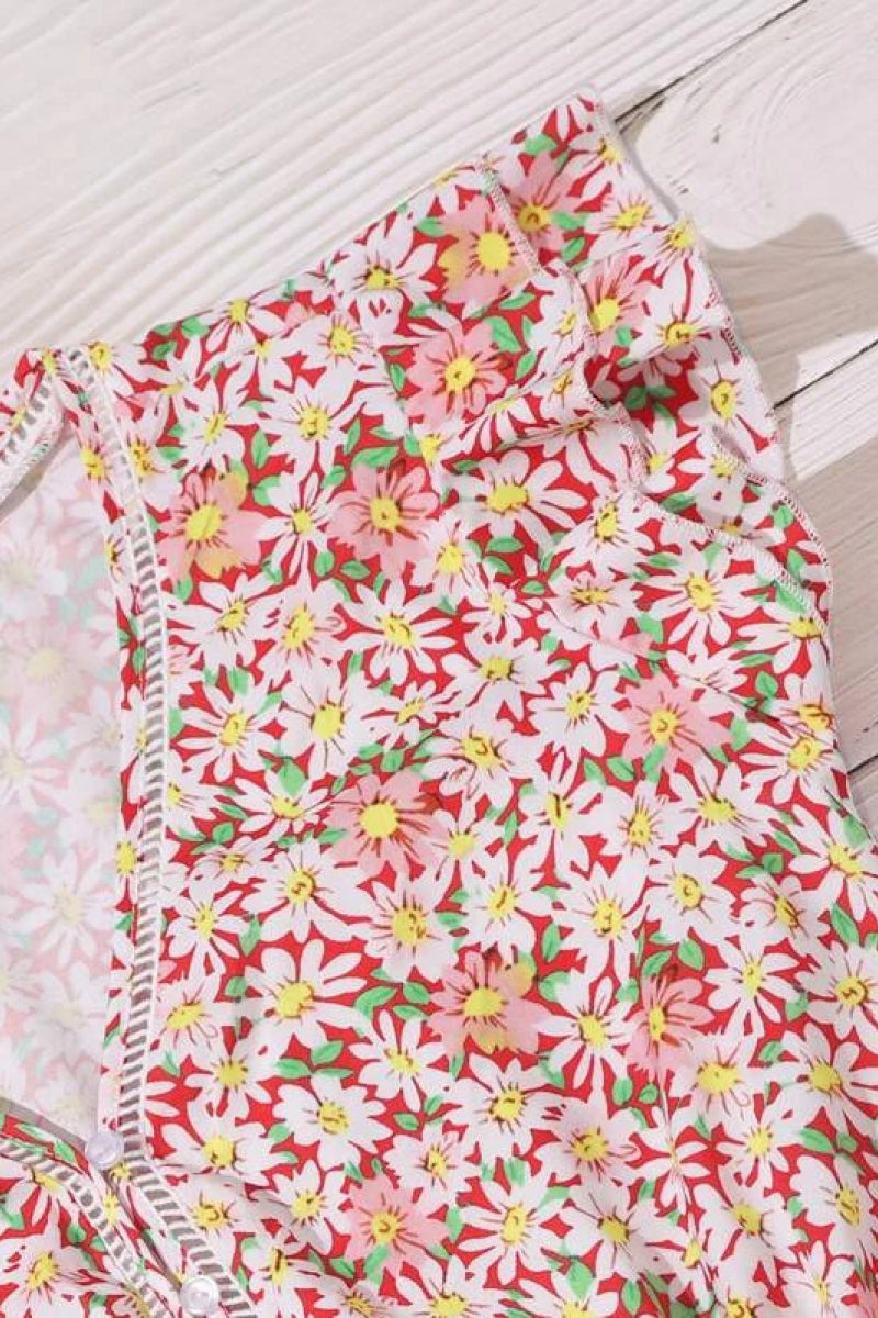 Floral V Neck Tie Waist Pleated Dress - Absolute Fashion 2020