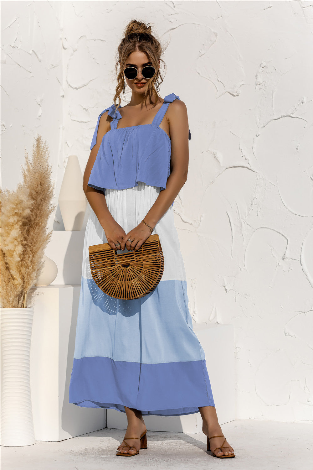 Color Block Adjustable Straps Ruffle Dress - Absolute Fashion 2020