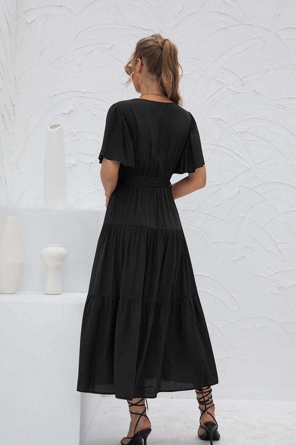 Flutter Sleeve Wrap Front Tie Dress - Absolute Fashion 2020