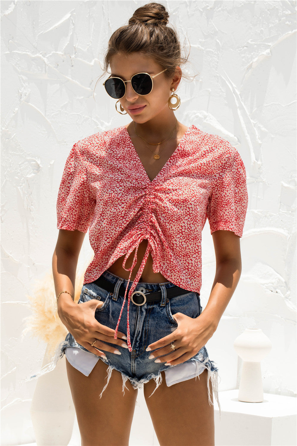 Ditsy Floral Drawstring Tee - Absolute Fashion 2020