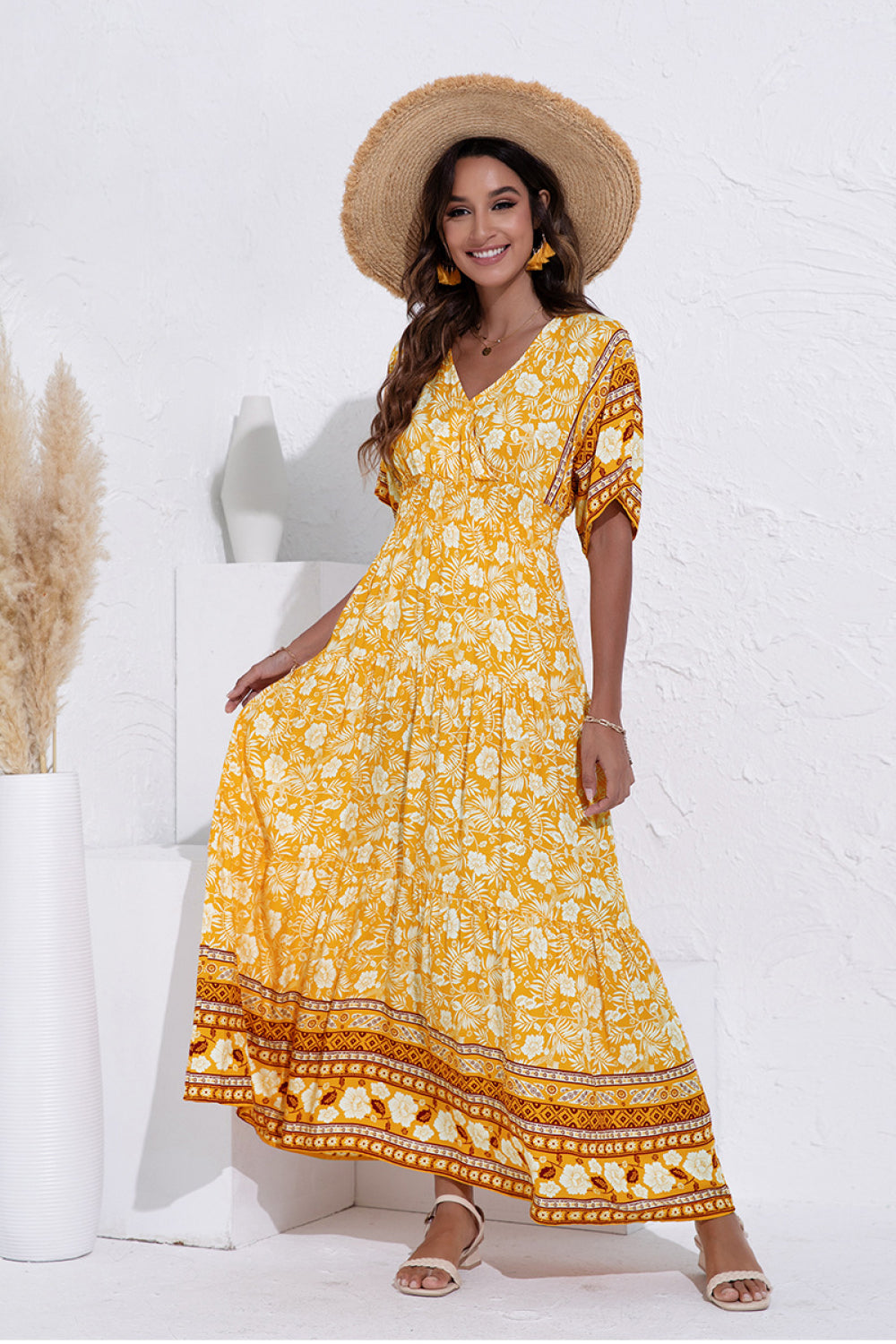 Bohemian Print V-Neck Swing Dress - Absolute Fashion 2020
