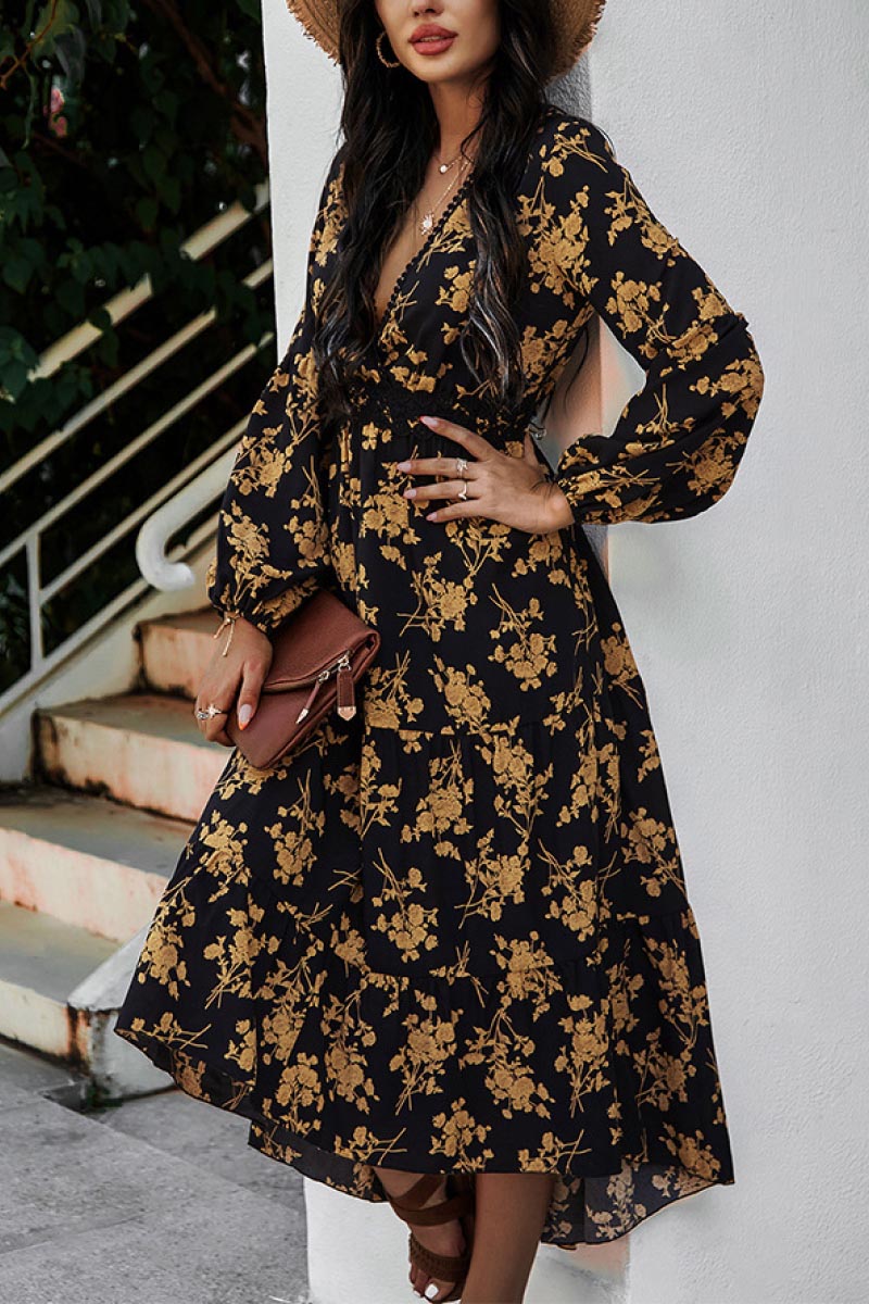 Floral Ruffled Hem V-Neck Dress - Absolute Fashion 2020