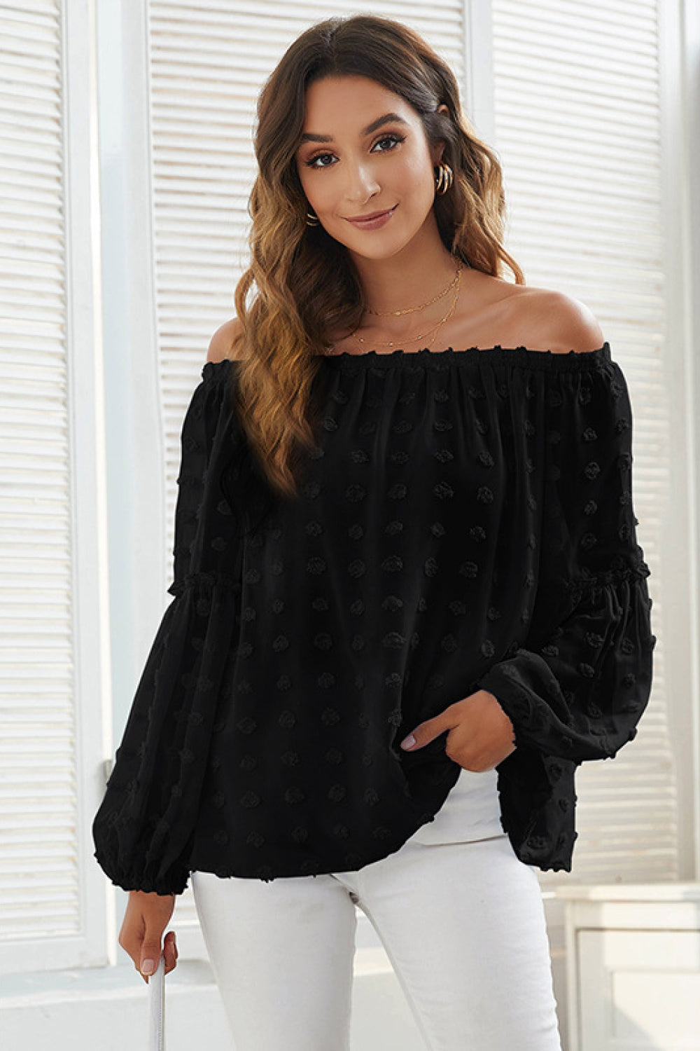 Swiss Dot Off Shoulder Chiffon Top - Absolute Fashion 2020