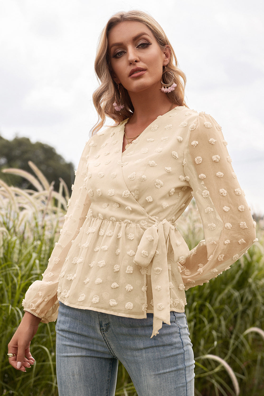 Swiss Dot Wrap Knot Blouse - Absolute Fashion 2020