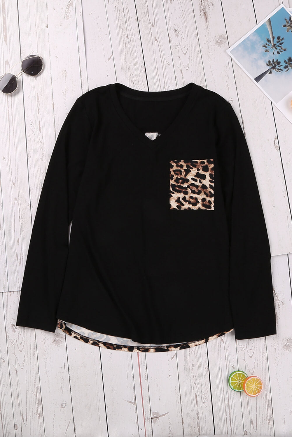 Contrast Leopard V-Neck Pocket Blouse - Absolute Fashion 2020