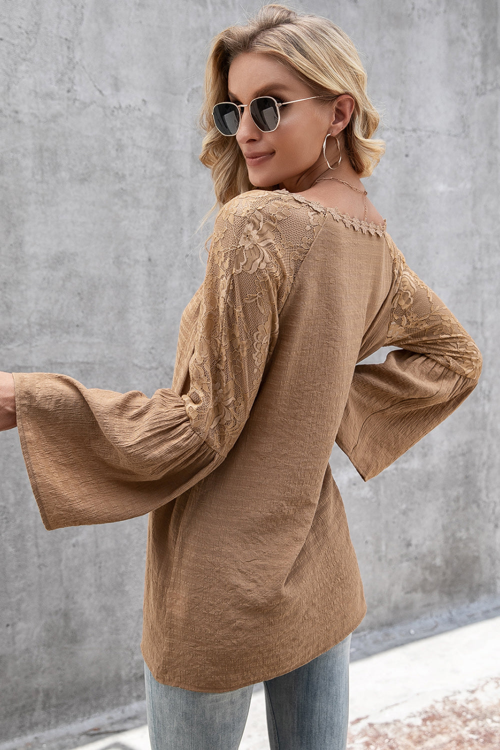 Lace Trim Flare Sleeve Top - Absolute Fashion 2020