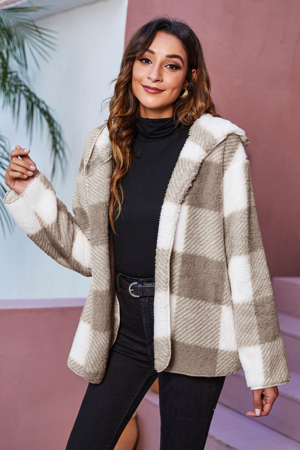Buffalo Plaid Fleece Hooded Jacket