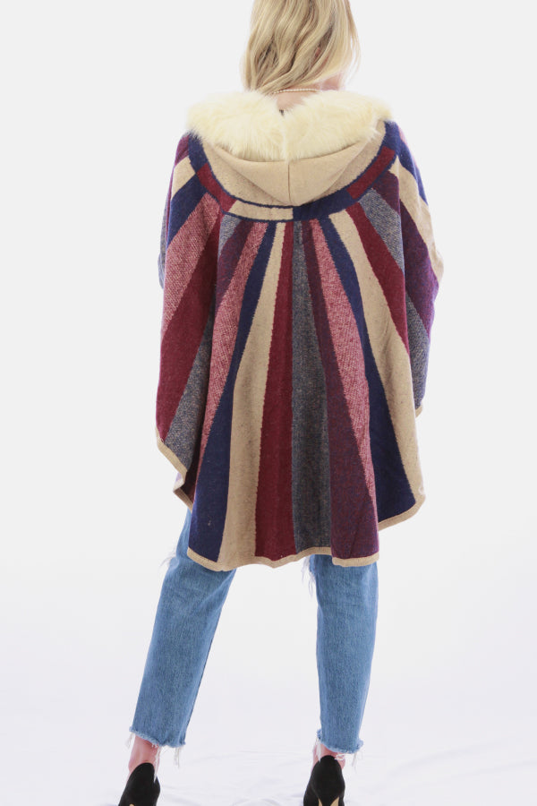 Faux Fur Collar Poncho