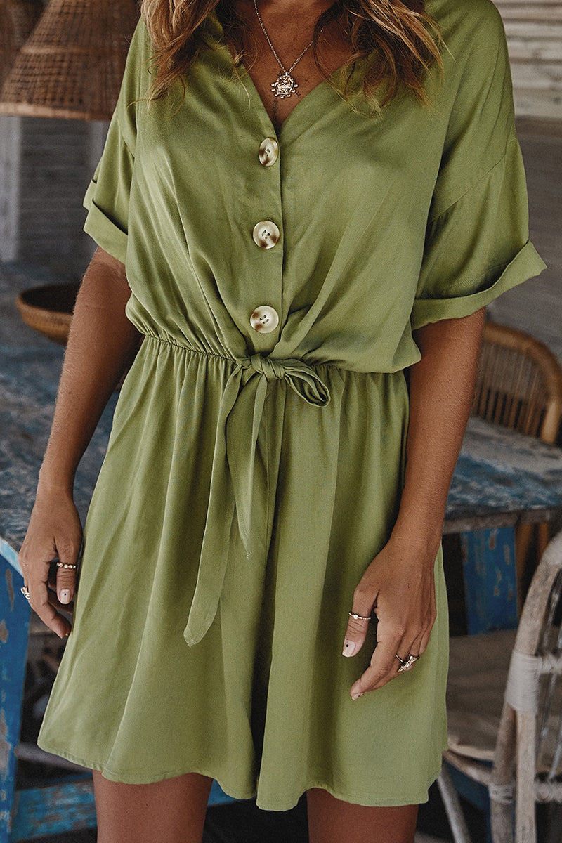 Button Front Tie Waist Romper - Absolute Fashion 2020