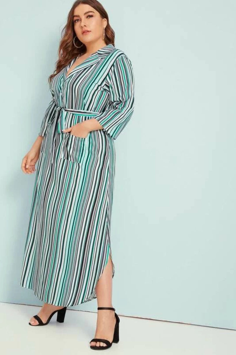 Striped Collared Neck Swing Shirt Dress - Absolute Fashion 2020