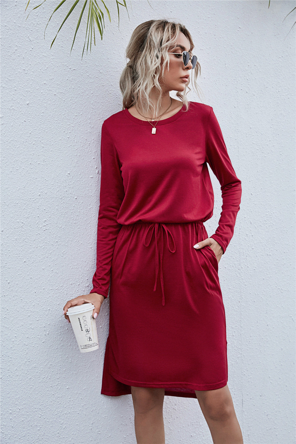 Round Neck Side Slit Dress - Absolute Fashion 2020