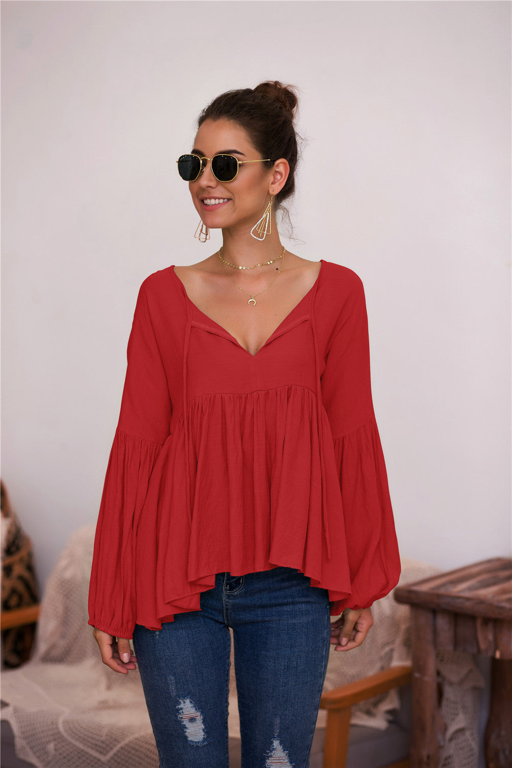 Puff Long Sleeve Pleated Top - Absolute Fashion 2020