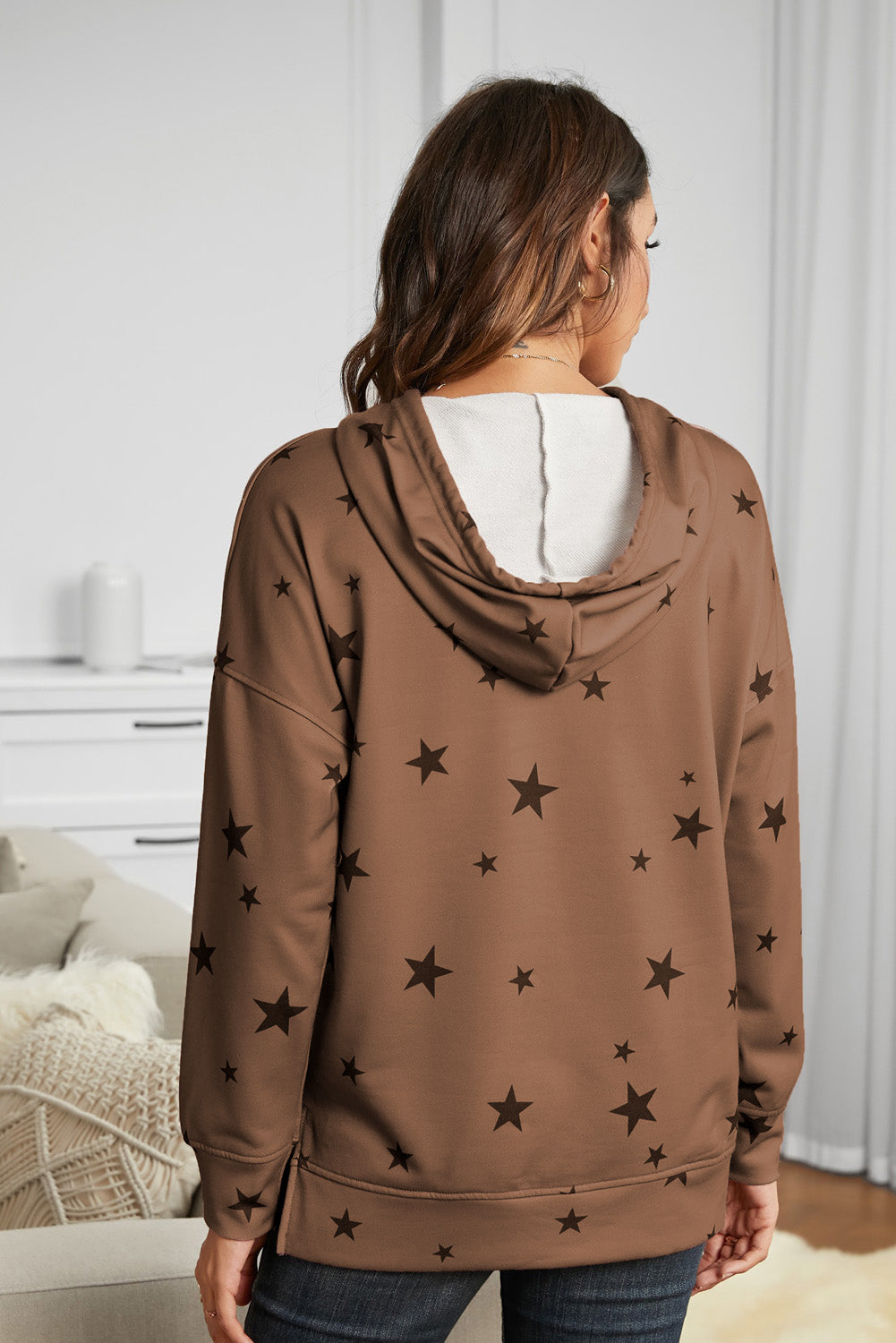 Star Print Long Sleeve Hoodie - Absolute Fashion 2020