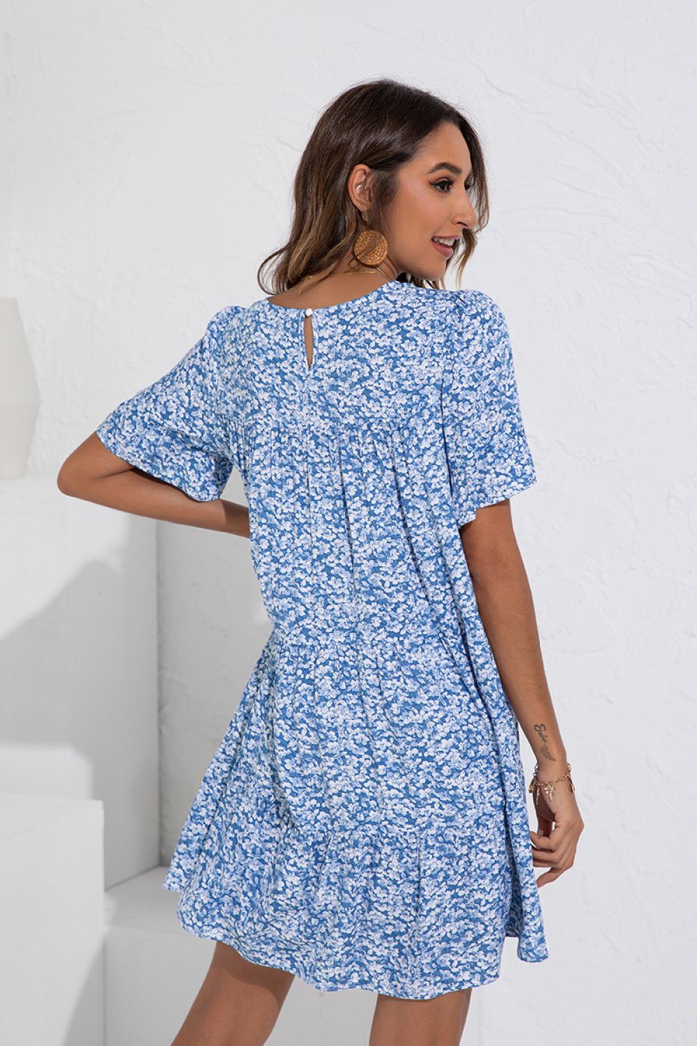 Floral Round Neck Ruffle Sleeve Dress - Absolute Fashion 2020
