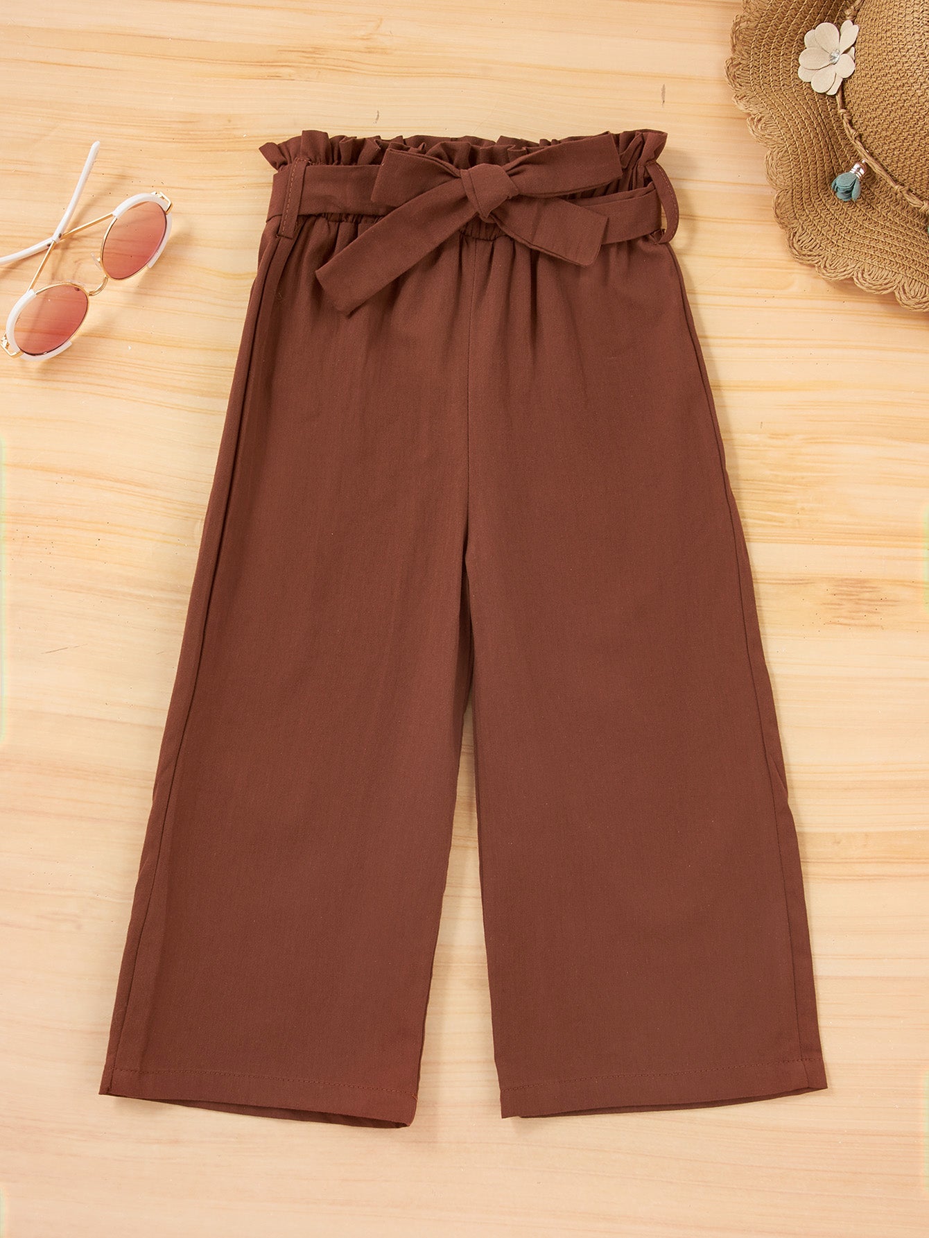 Girls Smock Crop Top and Tie Waist Pants Set