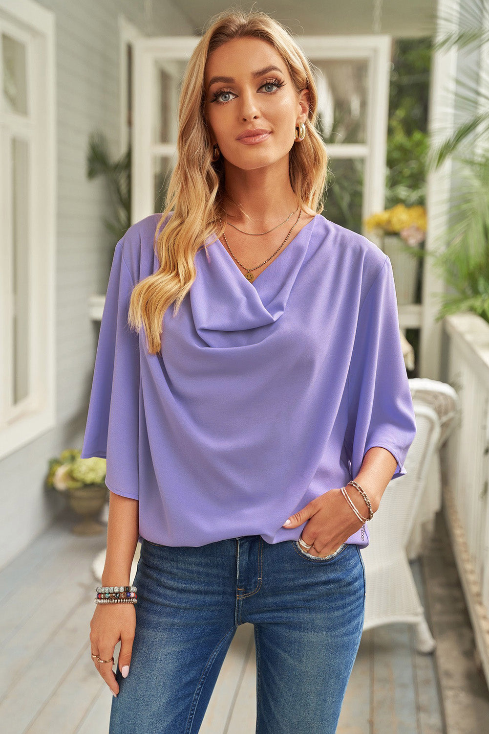 Short Sleeve Draped Blouse - Absolute Fashion 2020