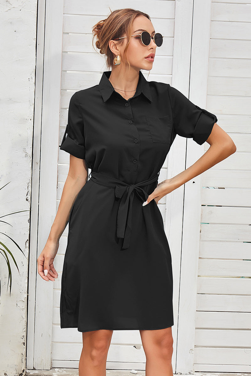 Tie Waist Shirt Dress - Absolute Fashion 2020