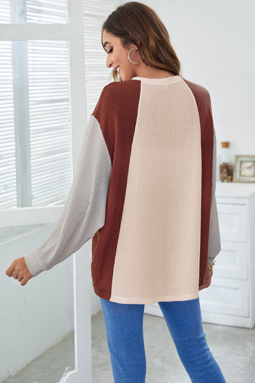 Color Block Waffle Knit Top