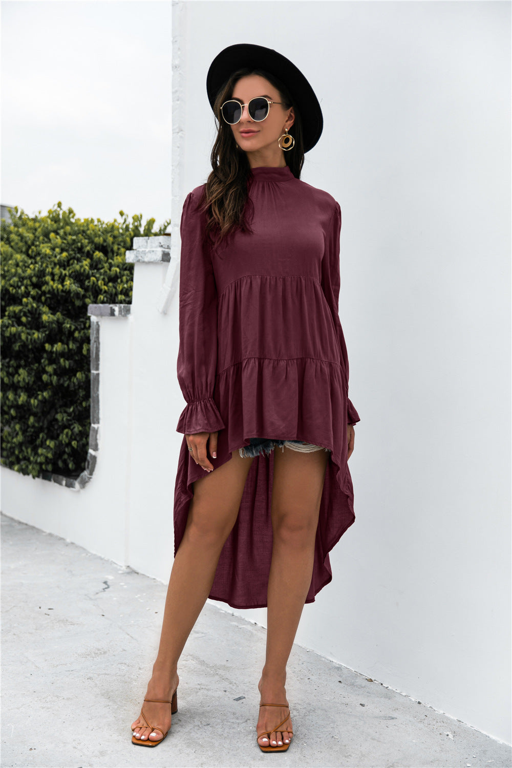 Solid Asymmetrical Patch Pleated Dress - Absolute Fashion 2020