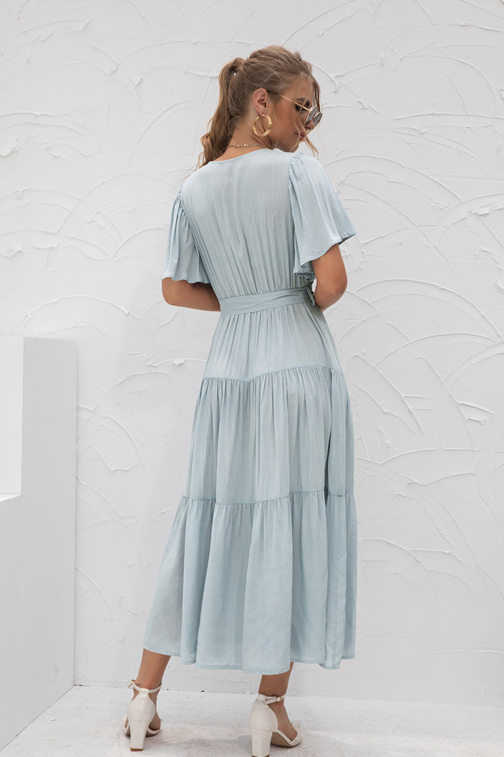 Flutter Sleeve Wrap Front Tie Dress - Absolute Fashion 2020