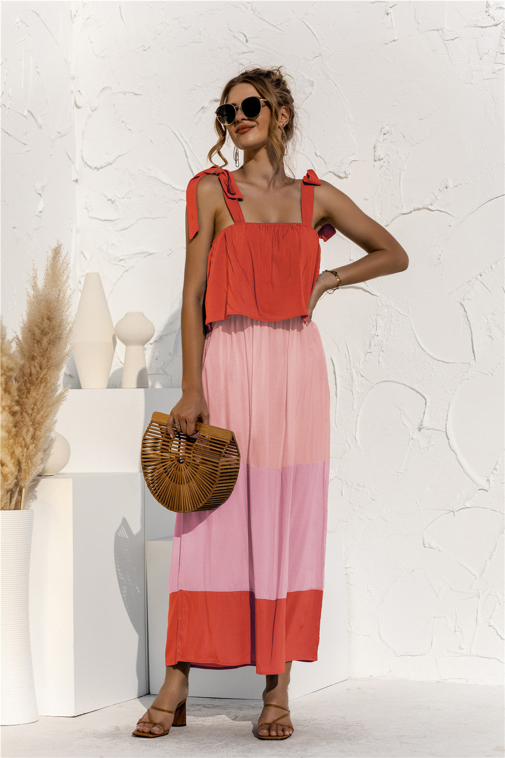 Color Block Adjustable Straps Ruffle Dress - Absolute Fashion 2020