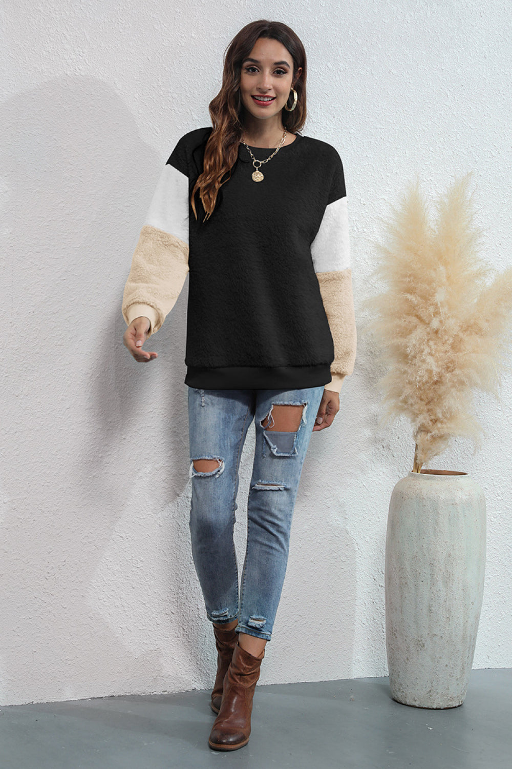 Color Block Teddy Sweatshirt - Absolute Fashion 2020