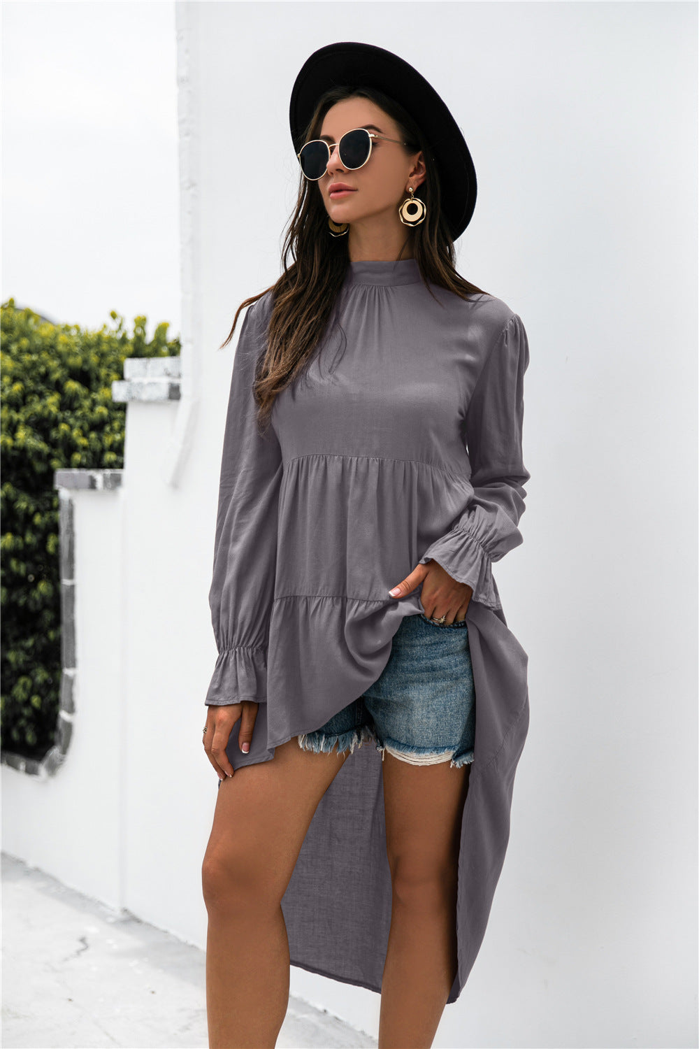 Solid Asymmetrical Patch Pleated Dress - Absolute Fashion 2020