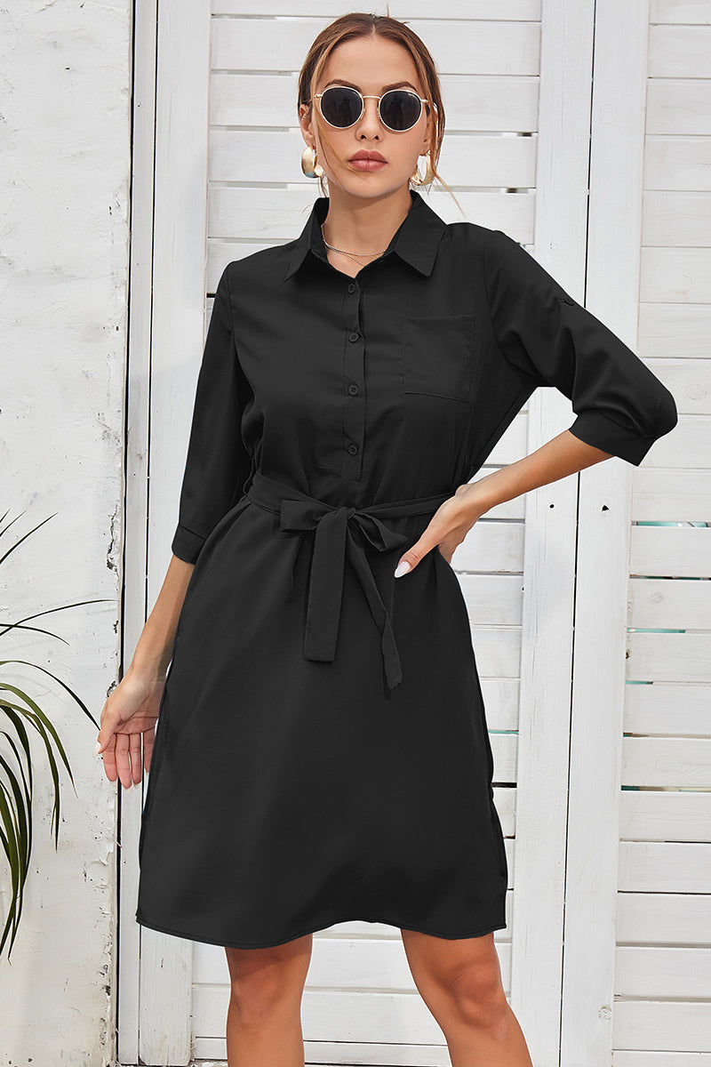 Tie Waist Shirt Dress - Absolute Fashion 2020