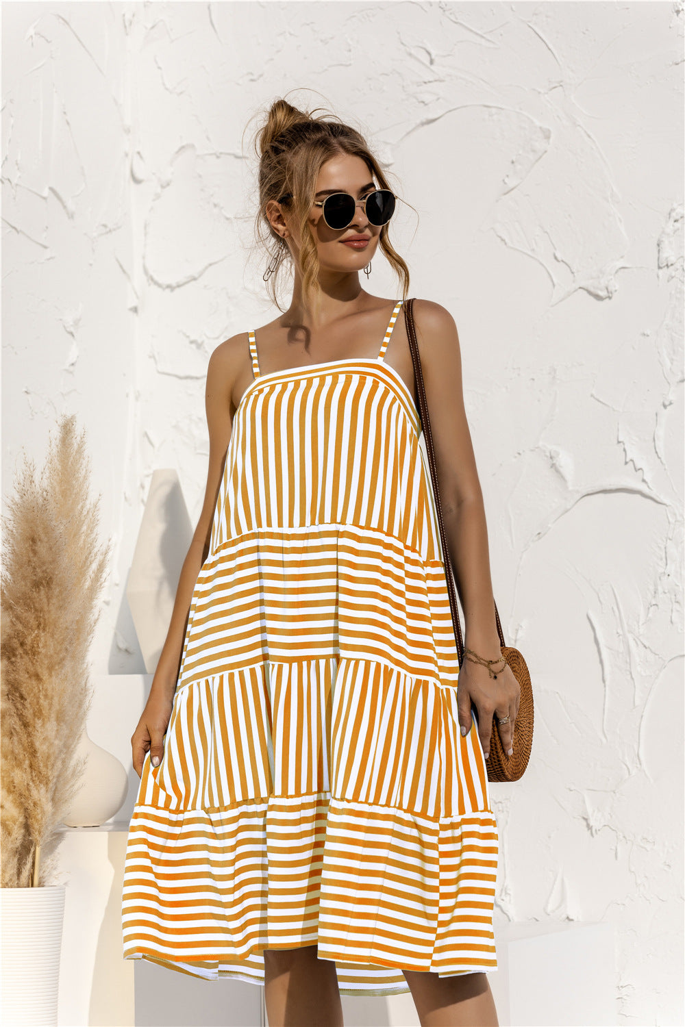 Striped Tiered Sleeveless Dress - Absolute Fashion 2020