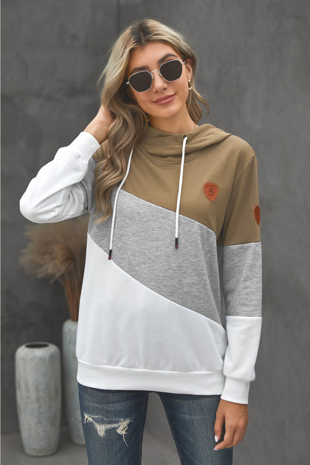 Color Block Cowl Neck Pullover Hoodie - Absolute Fashion 2020
