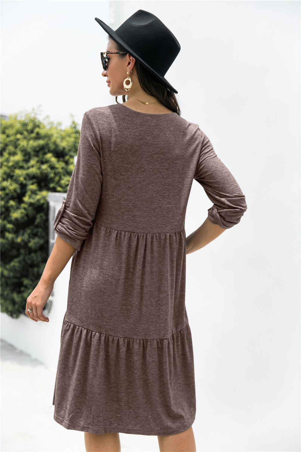 Button Down Rolled Sleeve Ruffle Dress - Absolute Fashion 2020
