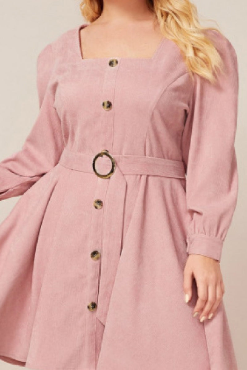 Square Neck Long Sleeve Button up A Line Dress - Absolute Fashion 2020